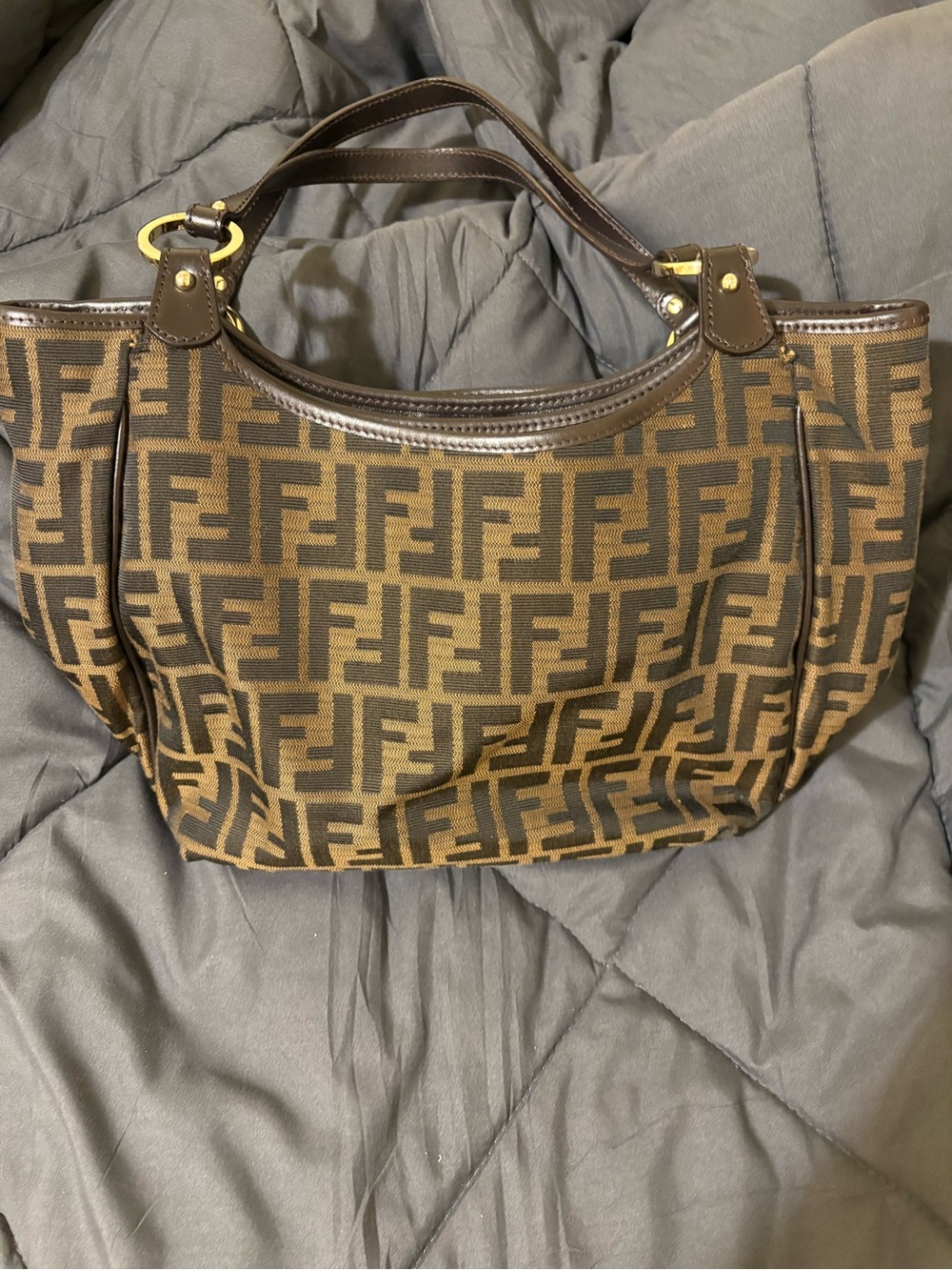 Fendi Brown and Dark Brown FF Logo Canvas Tote AUTHENTIC - Picture 4 of 9